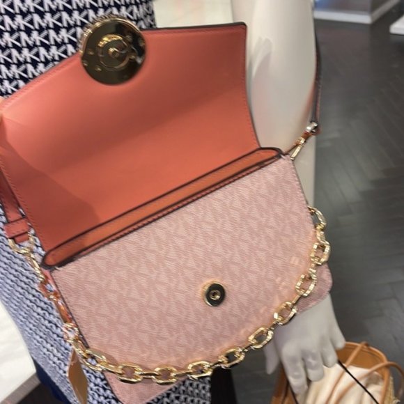 Michael Kors Carmen Small Monogram Flap Crossbody Sherbert Color - Picture 6 of 16